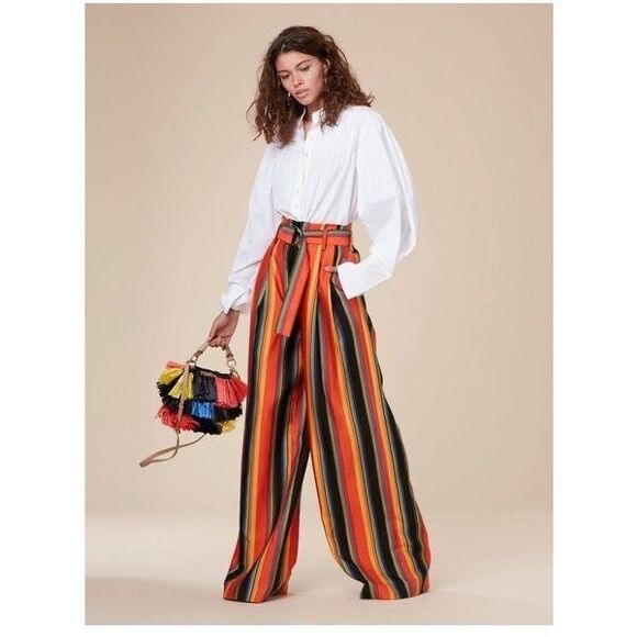 DVF Wide Leg Silk Stripe Pants Size 2 - Picture 1 of 9